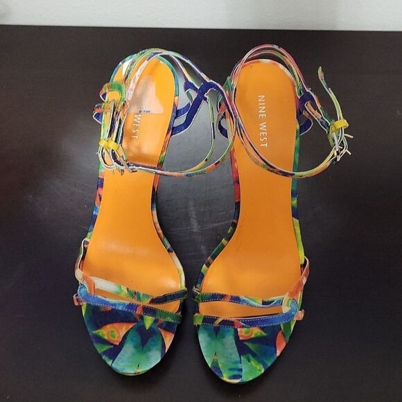 NINE WEST MULTI-COLOR STRAPPY STILETTOS HIGH HEEL SANDAL - Picture 3 of 14